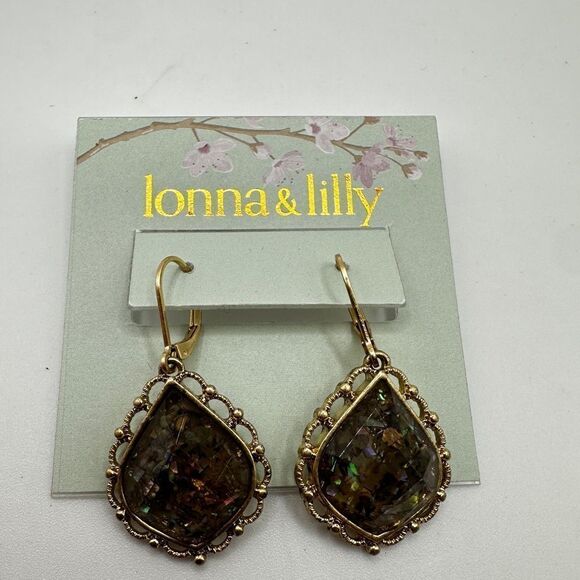 NWT lonna & lilly faceted resin gold tone dangle drop earrings! - Picture 6 of 7